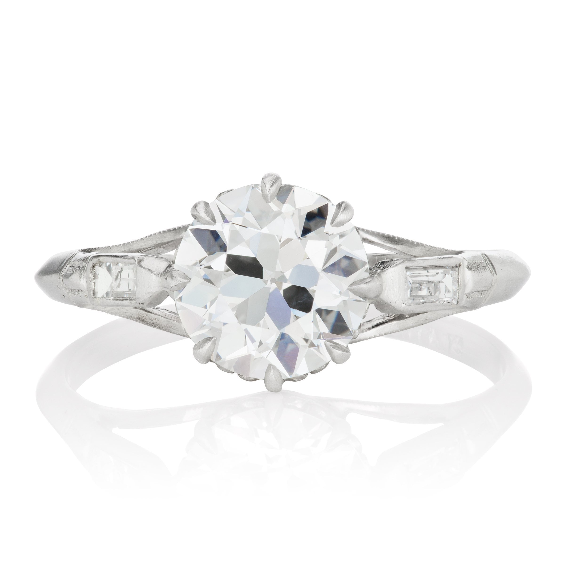 8 Prong Basket Setting Engagement Ring With Baguettes | Victor Barbone