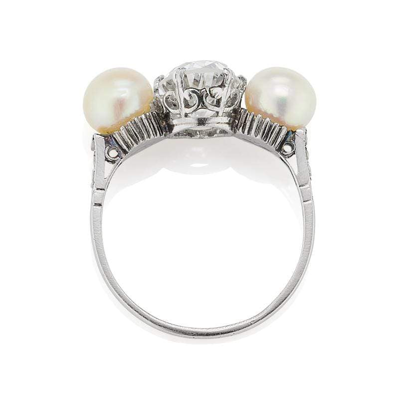 Engagement Ring With Pearl Side Stones Circa 1910 | Victor Barbone