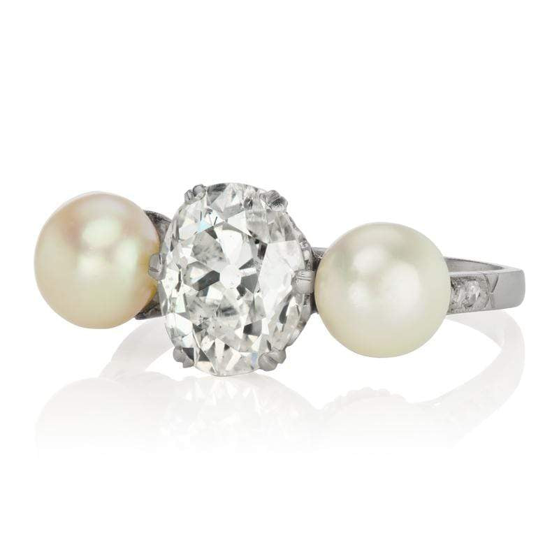 Engagement Ring With Pearl Side Stones Circa 1910 | Victor Barbone