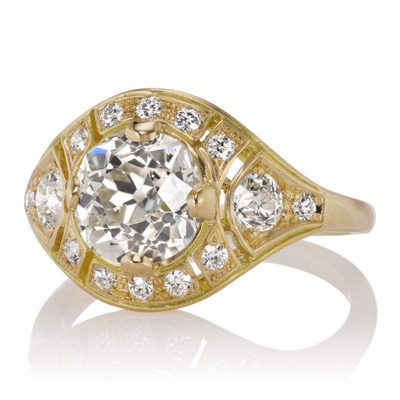 Glam Low Profile Engagement Ring 1.96 ct Old Mine Cut Diamond