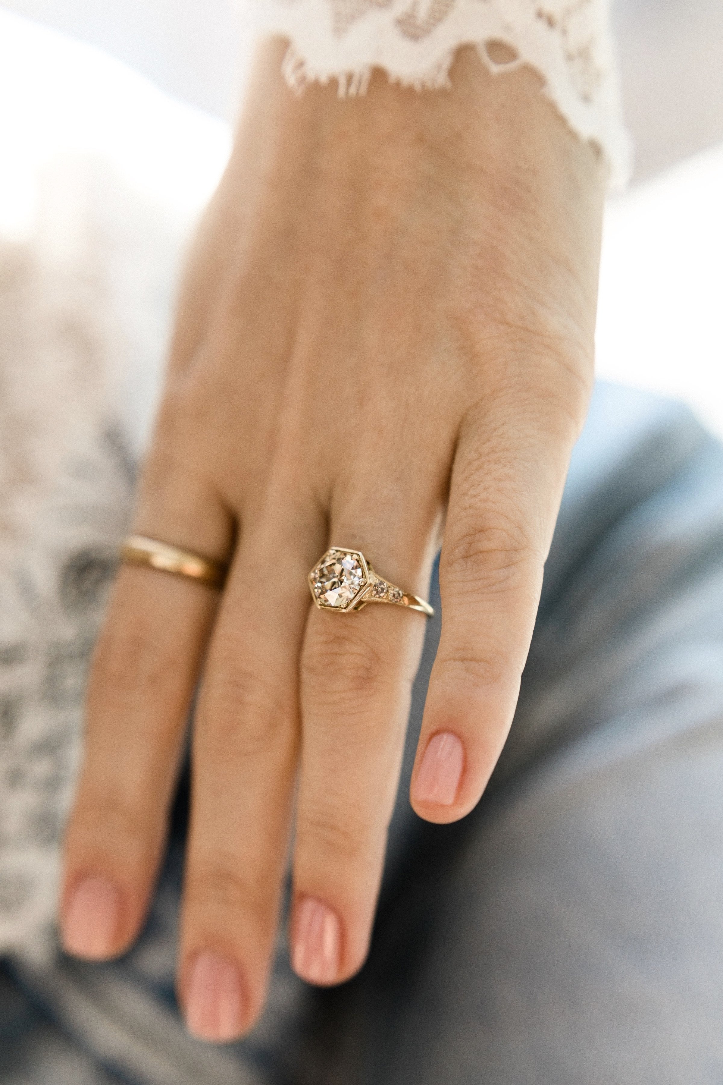 2.04ct old European cut Diamond Hexagon Diamond Engagement Ring