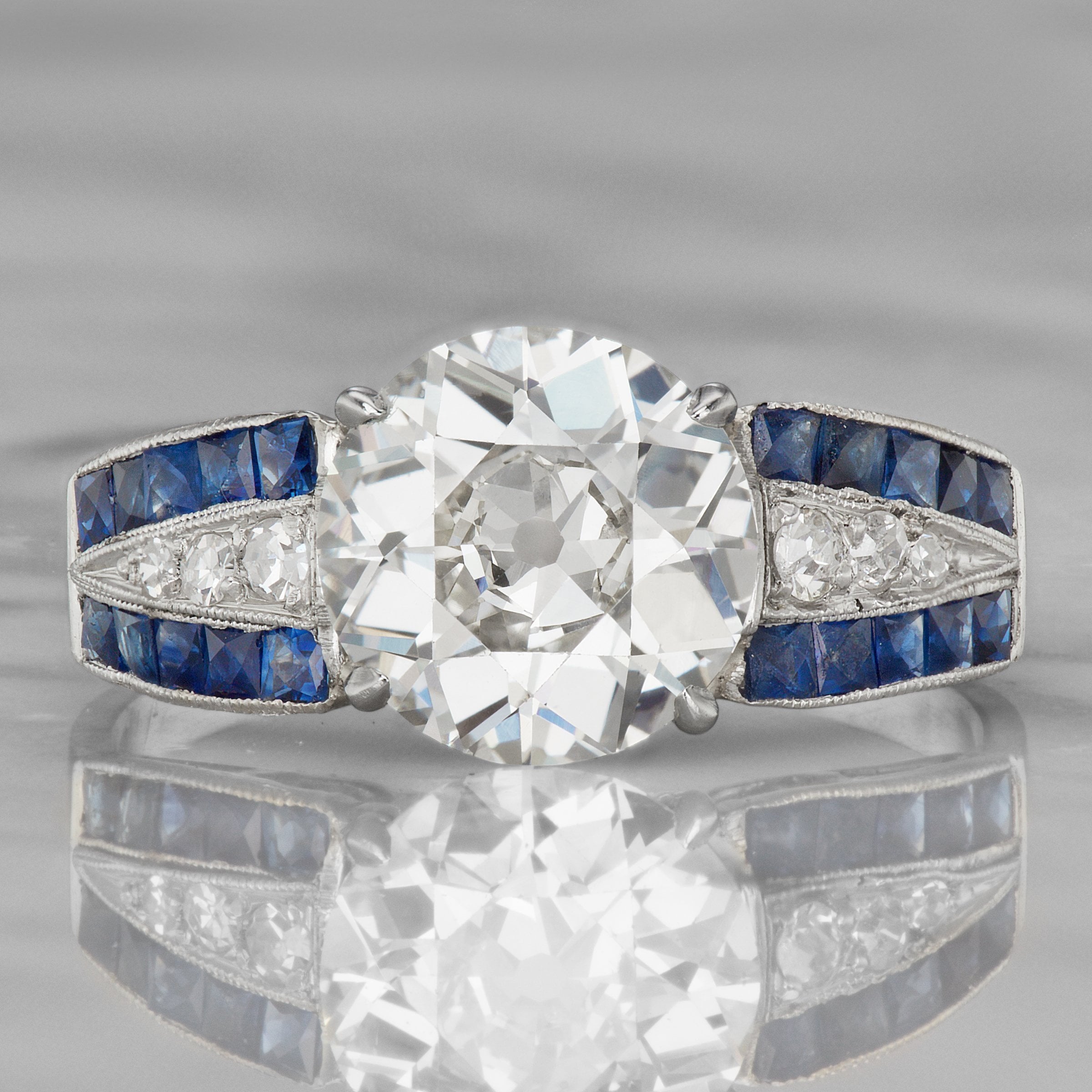 Platinum Diamond & Sapphire Engagement Ring | Victor Barbone