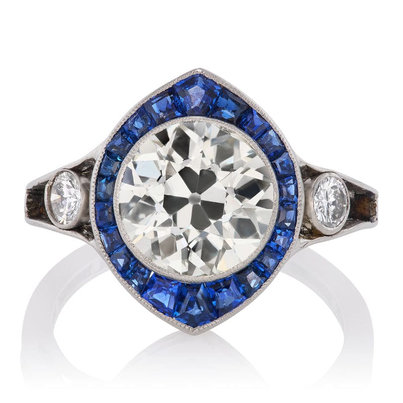 2.07 ct Art Deco Era Diamond with a Halo of Sapphires 