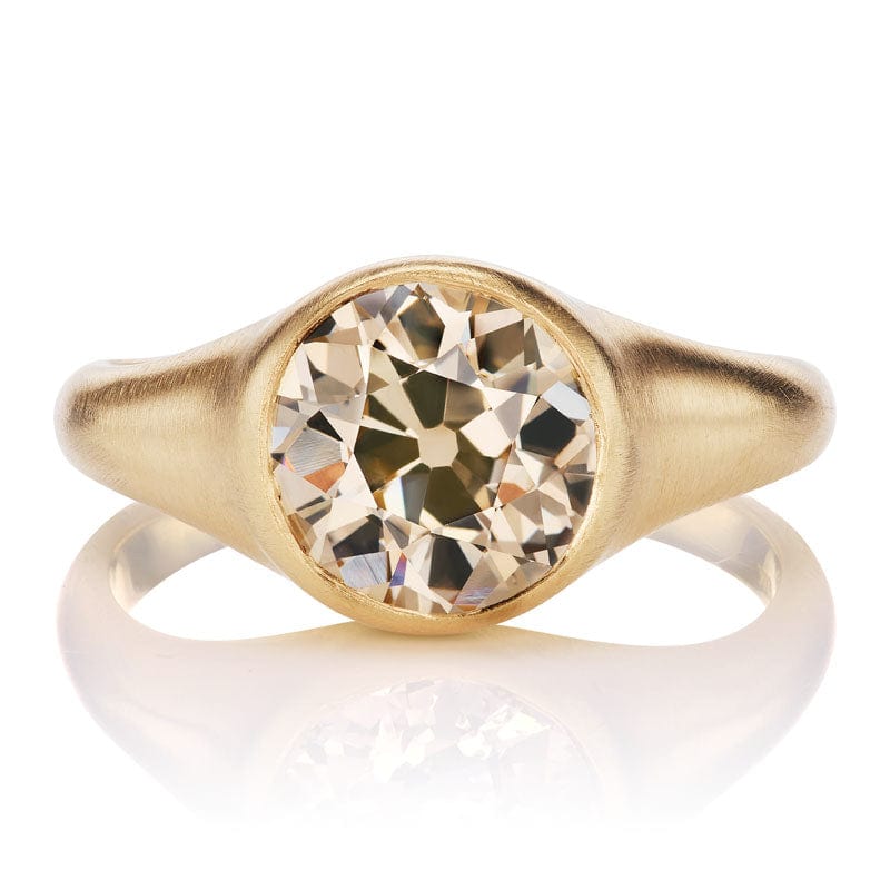 2.12 Carat Bezel Set Champagne Diamond Engagement Ring - 18kt Yellow Gold
