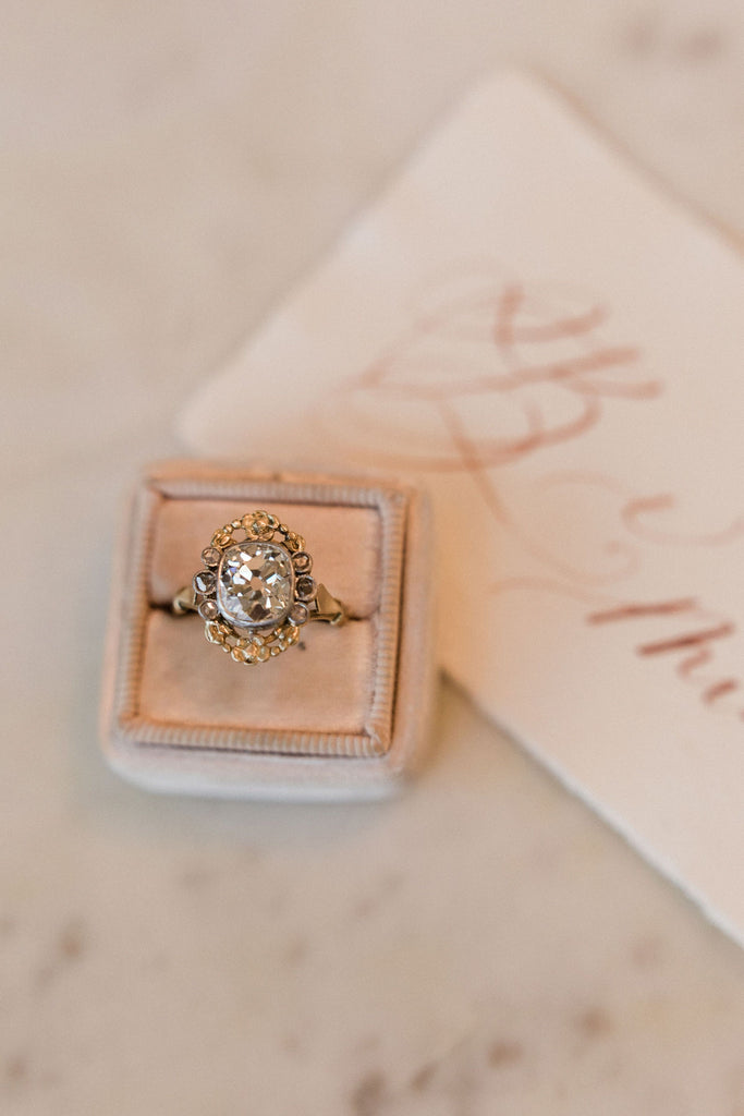 2.14ct old mine cut diamond Antique Art Nouveau Engagement Ring