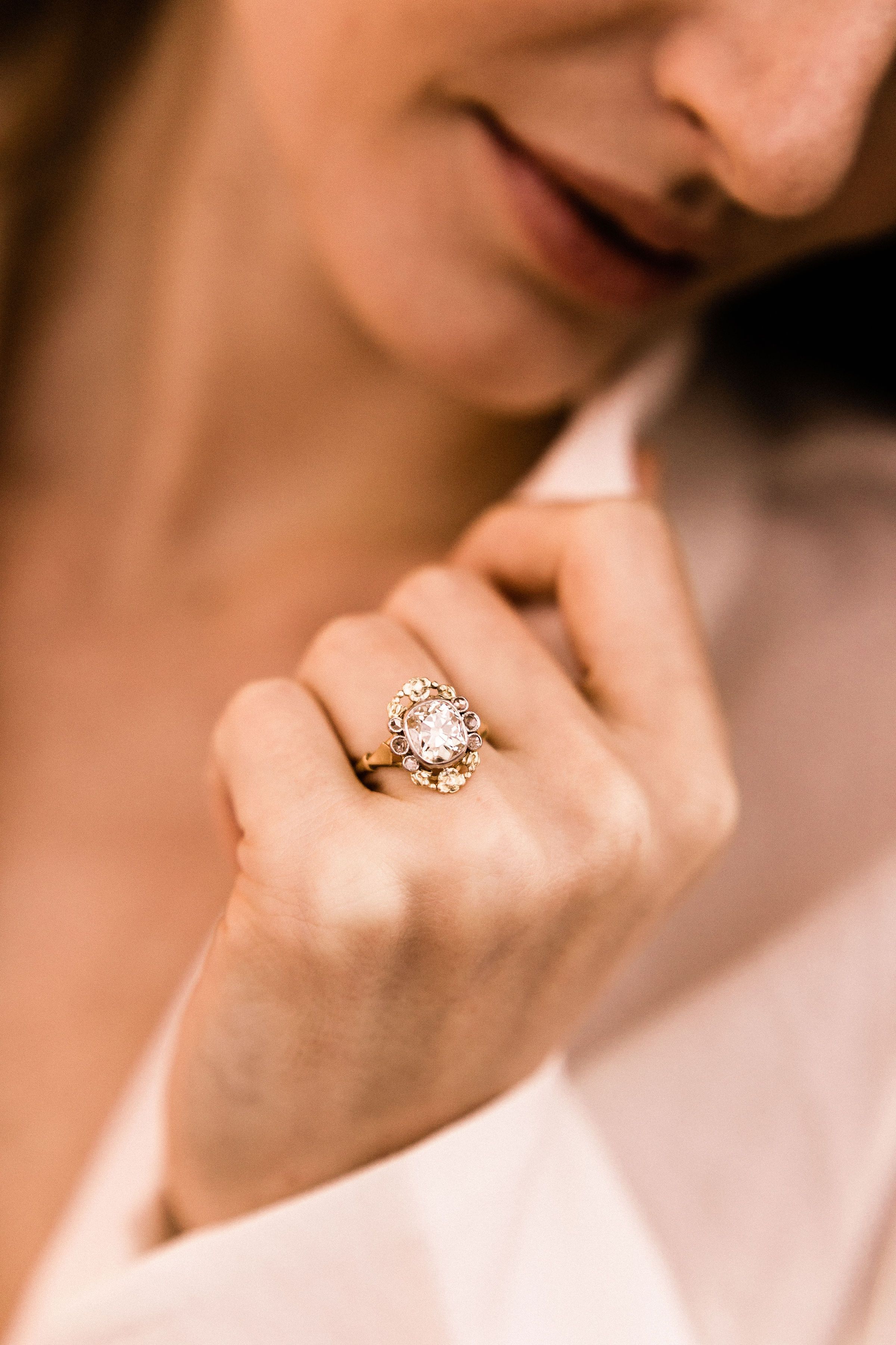 2.14ct old mine cut diamond Antique Art Nouveau Engagement Ring