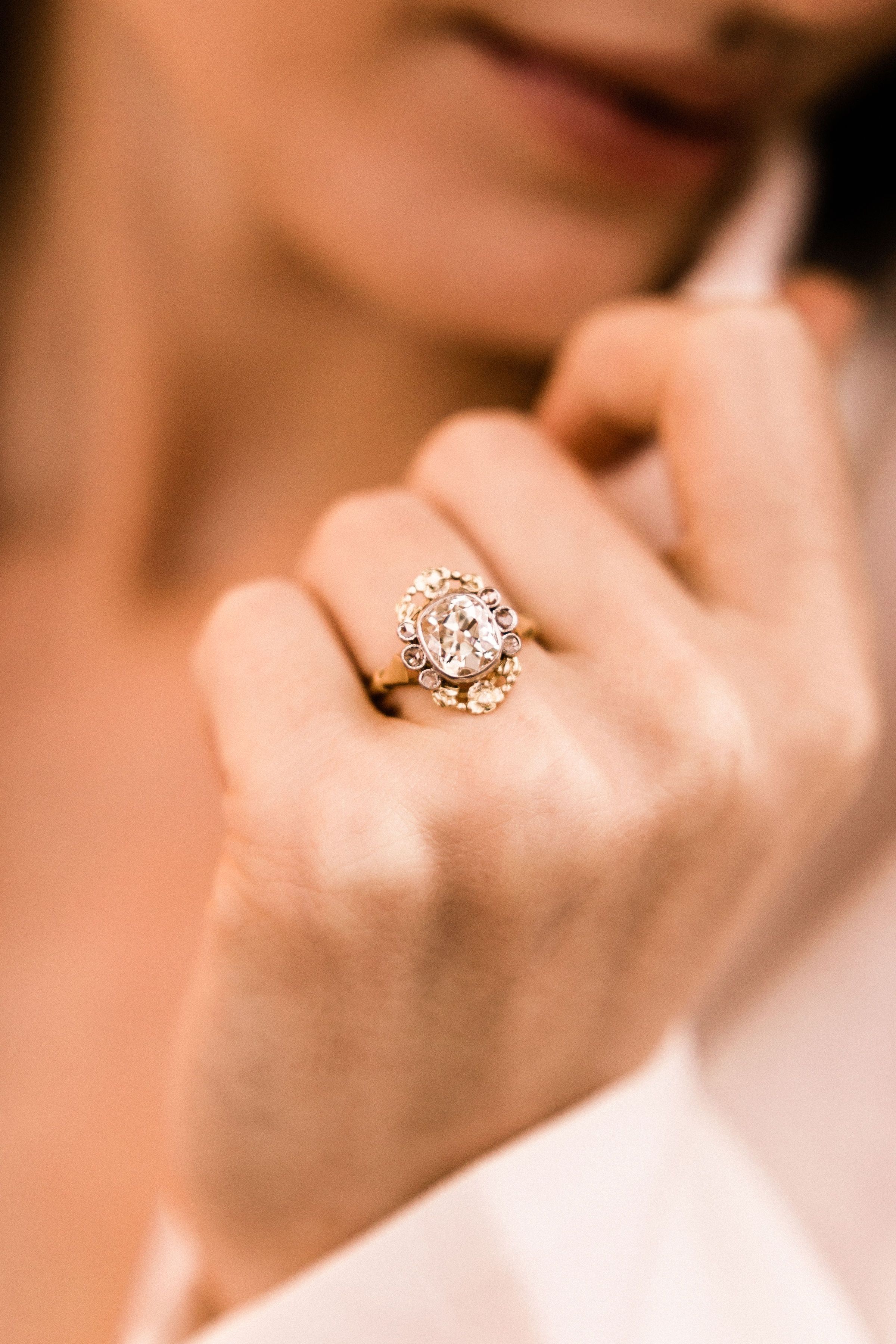 2.14ct old mine cut diamond Antique Art Nouveau Engagement Ring