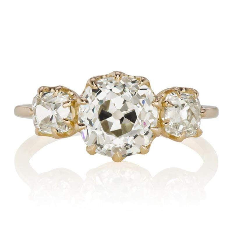 Old Mine Cut Three Stone Engagement Ring
