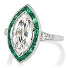 Marquise Diamond & Emerald Halo Engagement Ring