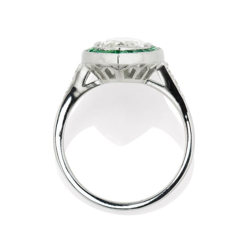 Marquise Diamond & Emerald Halo Engagement Ring