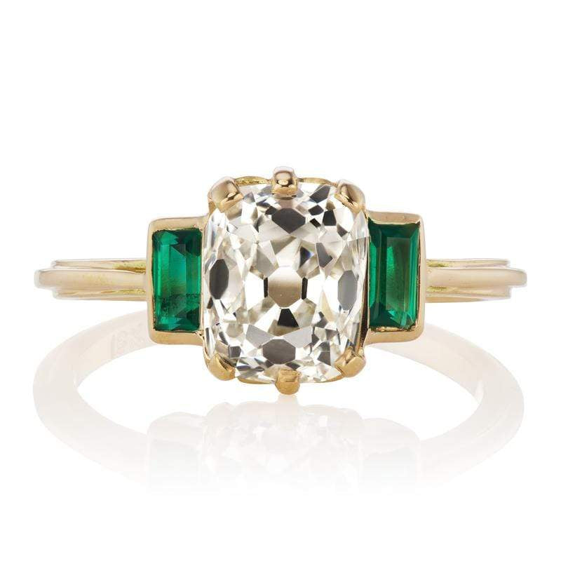 Diamond Engagement Ring with Emerald Baguettes