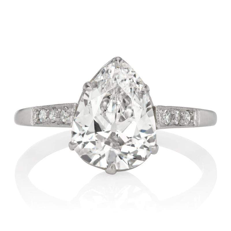 Vintage Pear Cut Engagement Ring With Side Stones | Victor Barbone