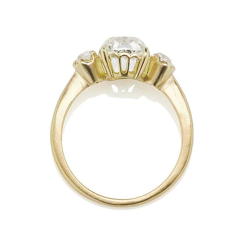 2.26ct old mine cut diamondVintage-Inspired Yellow Gold 3 Stone Ring