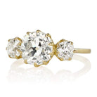 Three Stone Old Mine Cut Diamond Engagement Ring in Yellow Gold 