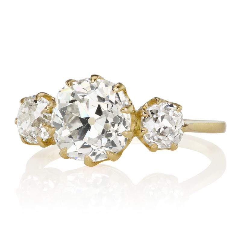 Three Stone Old Mine Cut Diamond Engagement Ring in Yellow Gold 