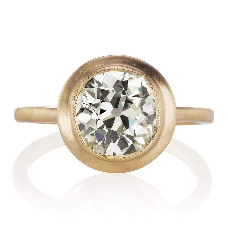 Bezel Set 2.30 ct Old Mine Cut Diamond Engagement Ring