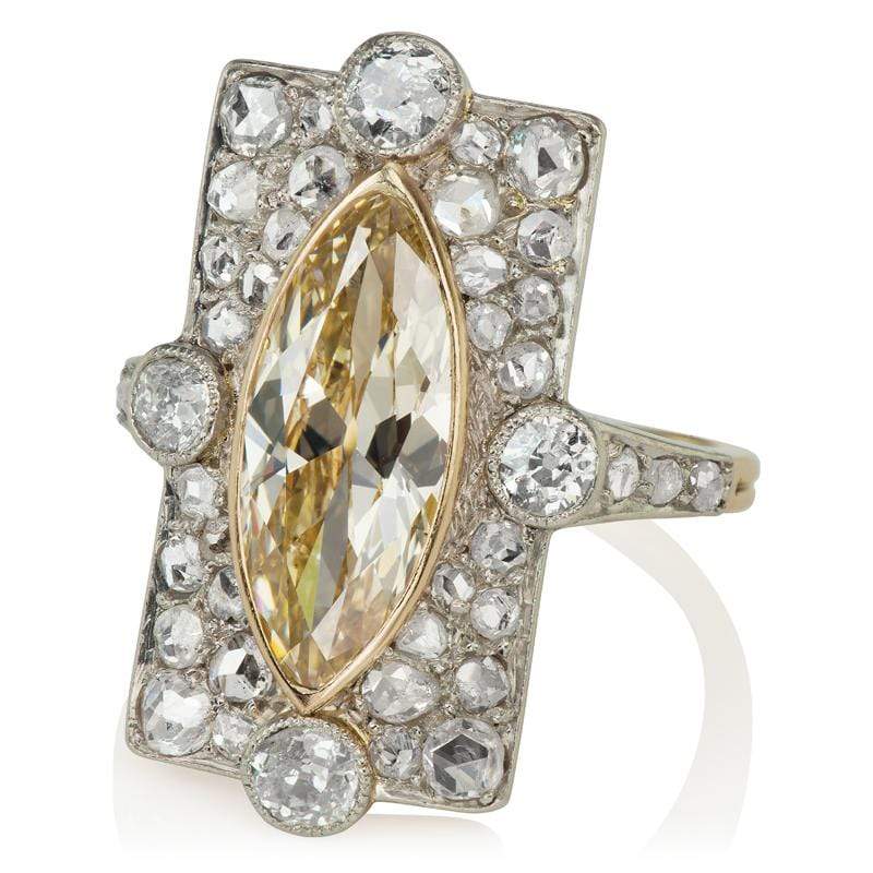 Vintage French Cocktail Ring with 2.44 ct Marquise Cut Diamond