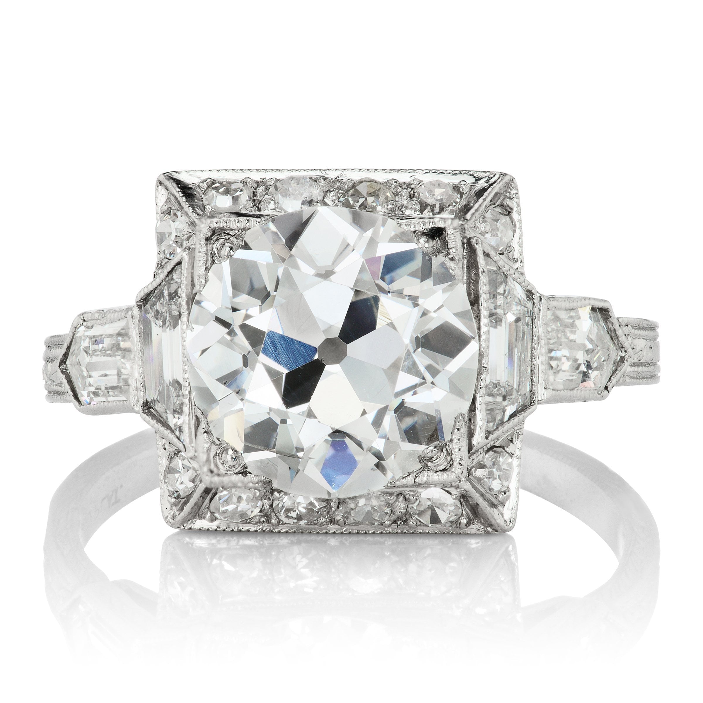 2.47ct old European cut diamond Round Diamond Square Halo Engagement Ring