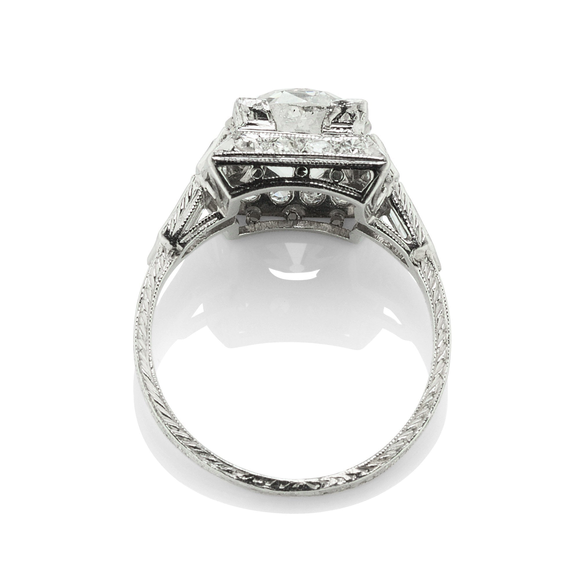 2.47ct old European cut diamond Round Diamond Square Halo Engagement Ring