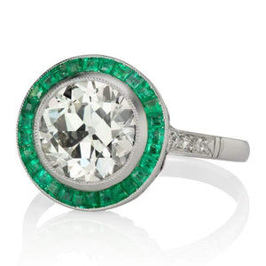 Bezel Set Emerald & Old European Cut Halo Engagement Ring