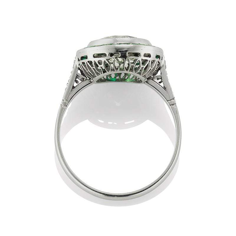 Bezel Set Emerald & Old European Cut Halo Engagement Ring