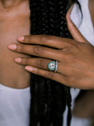 Bezel Set Emerald & Old European Cut Halo Engagement Ring