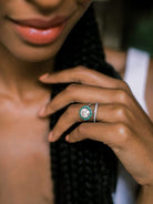 Bezel Set Emerald & Old European Cut Halo Engagement Ring