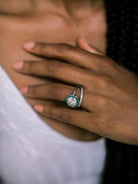 Bezel Set Emerald & Old European Cut Halo Engagement Ring