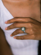 Bezel Set Emerald & Old European Cut Halo Engagement Ring