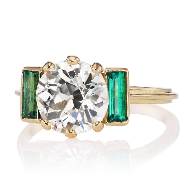 2.65 carat Vintage Engagement Ring with Emerald Side Stones