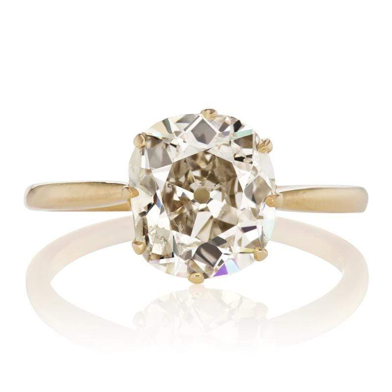 2.73ct Champagne Color Old Mine Cut Diamond Solitaire Ring