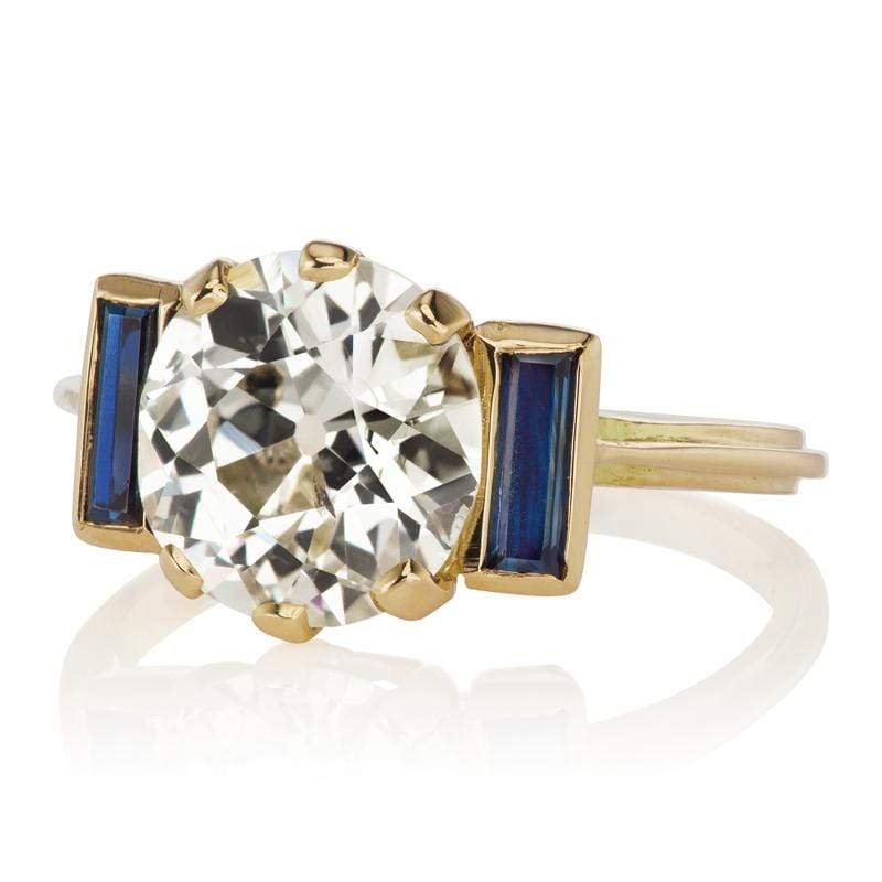 2.80ct old European cut diamond diamond engagement ring with gemstone