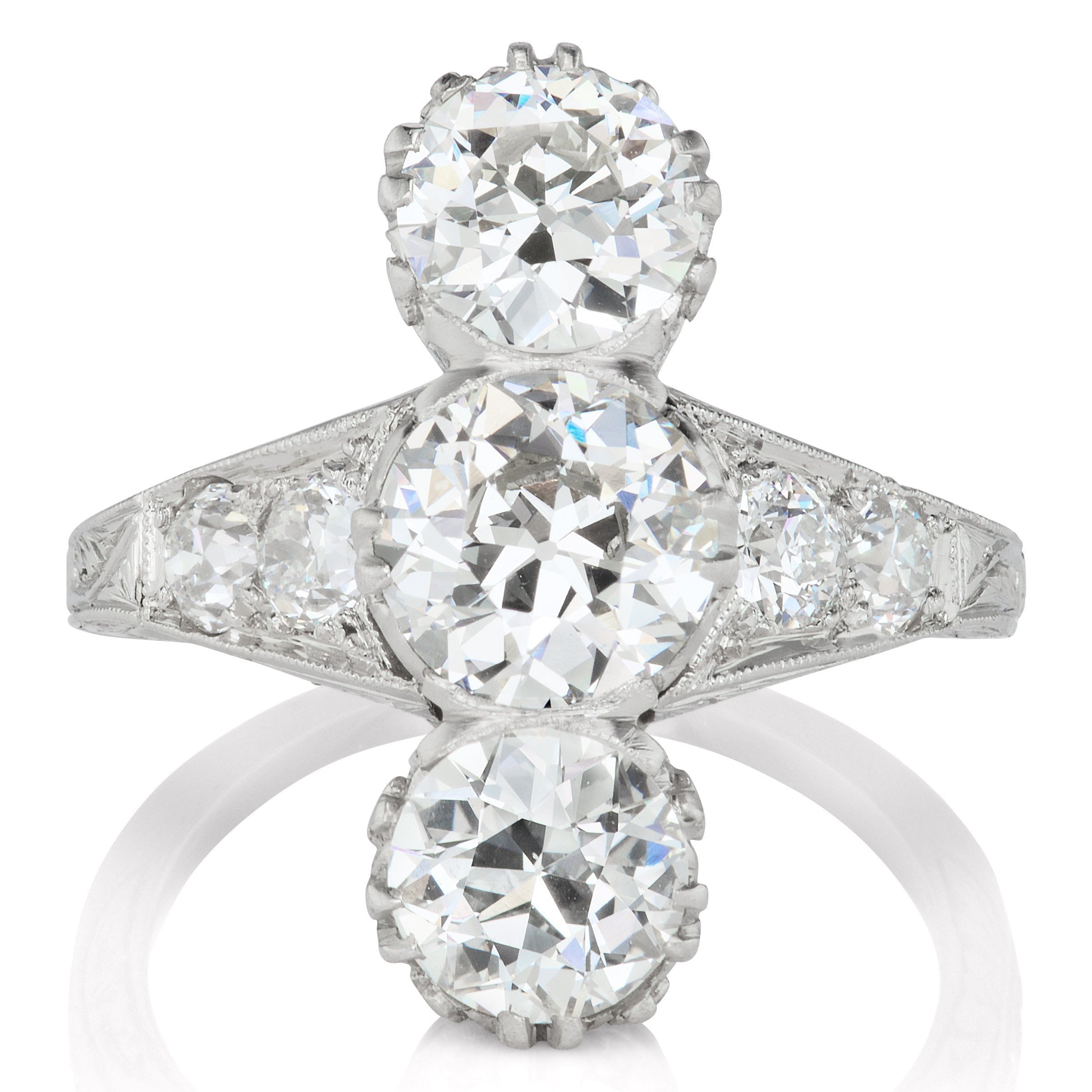 Vertical Three Stone Engagement Ring Circa 1925 | Victor Barbone