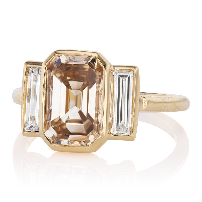 3.00 ct Emerald Cut Champagne Diamond Engagement Ring 