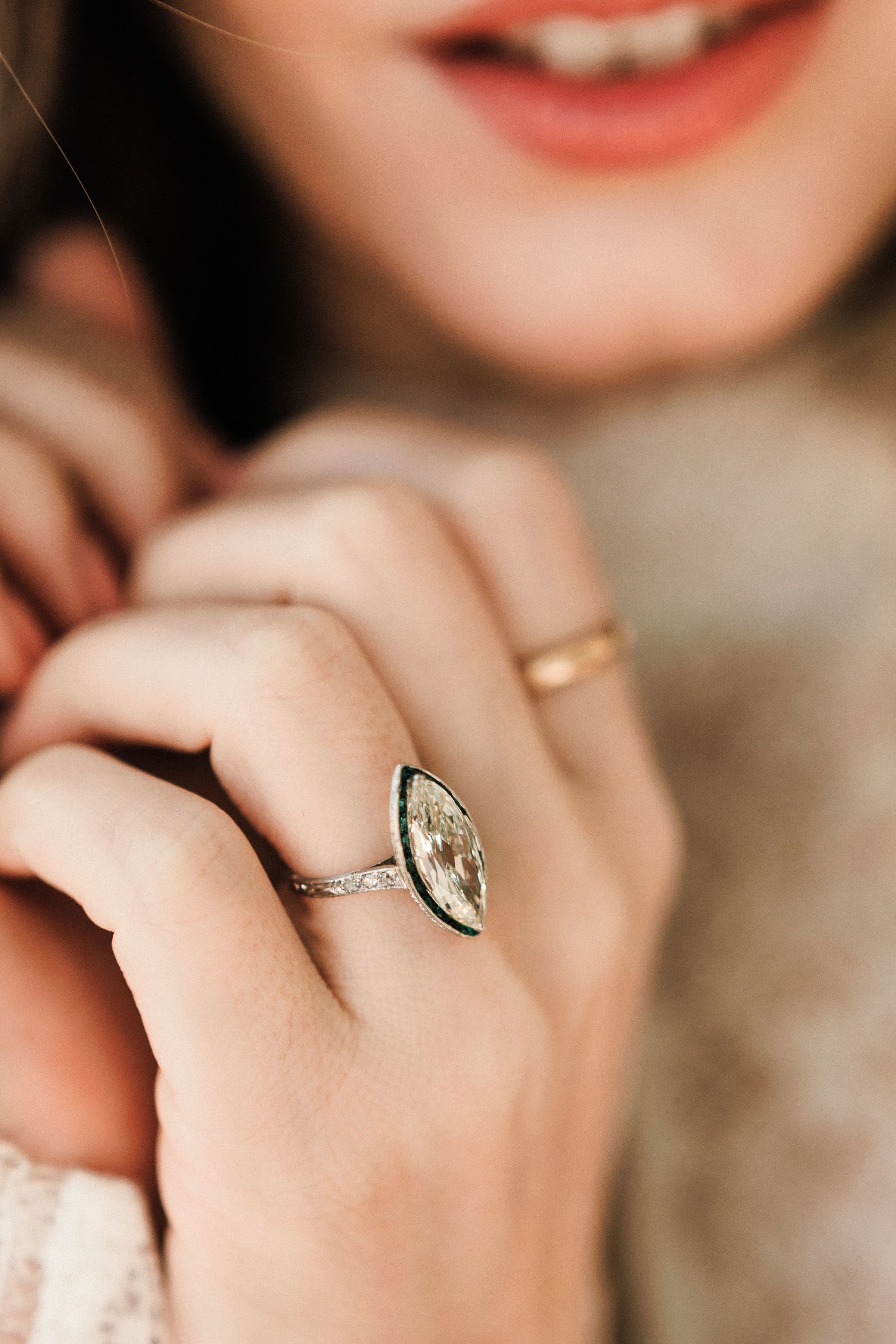 3.03ct Marquise Diamond Marquise Diamond Engagement Ring With Emerald Halo