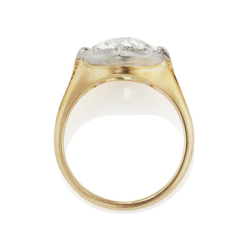 Two Tone Old Mine Cut Solitaire Engagement Ring