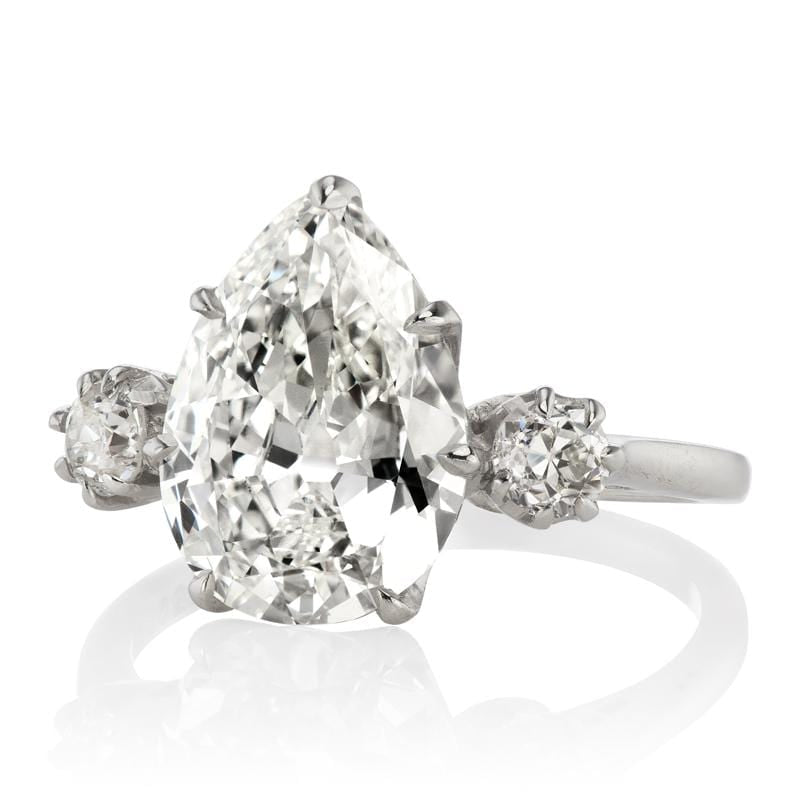 3.13 ct Pear Shaped Diamond Engagement Ring with Side Stones