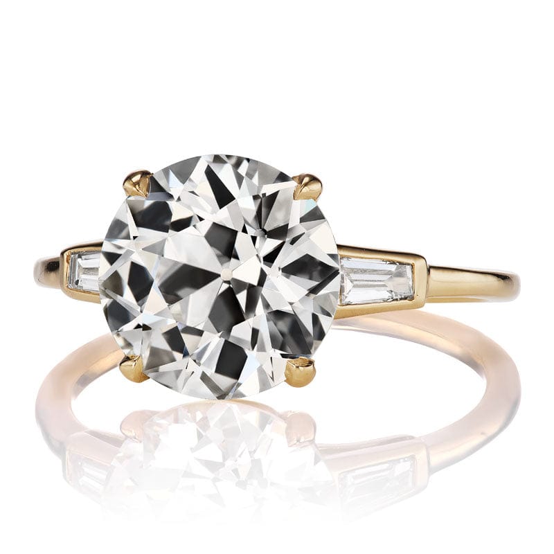 Bright Old European Cut Engagement Ring in Yellow Gold Setting