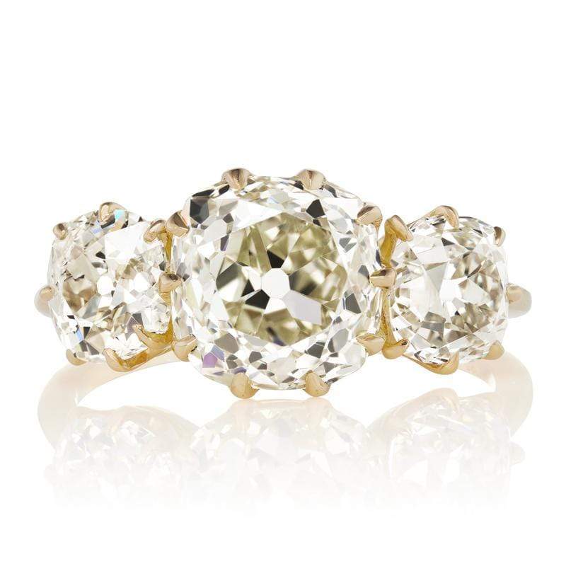 Old Mine Cut Diamond Three Stone Engagement Ring