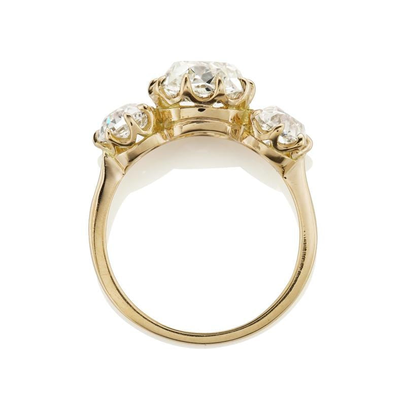 Old Mine Cut Diamond Three Stone Engagement Ring