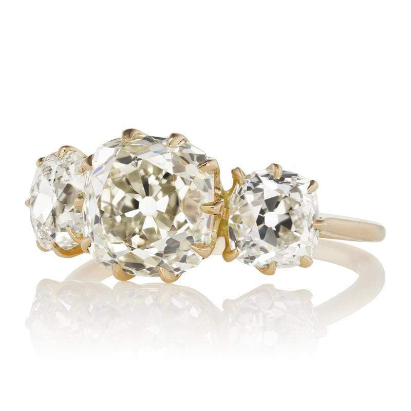 Old Mine Cut Diamond Three Stone Engagement Ring
