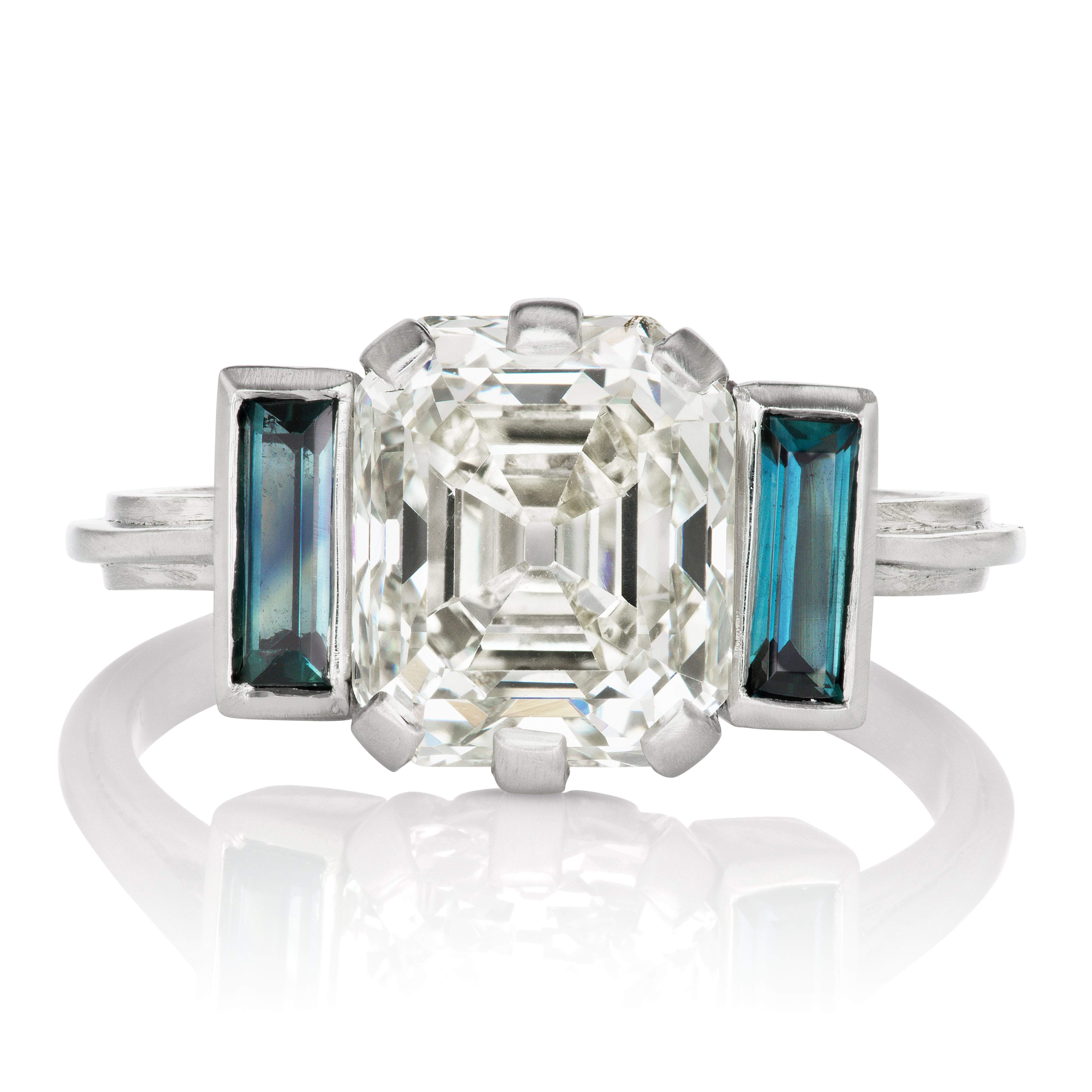 Diamond Engagement Ring With Sapphire Baguettes | Victor Barbone