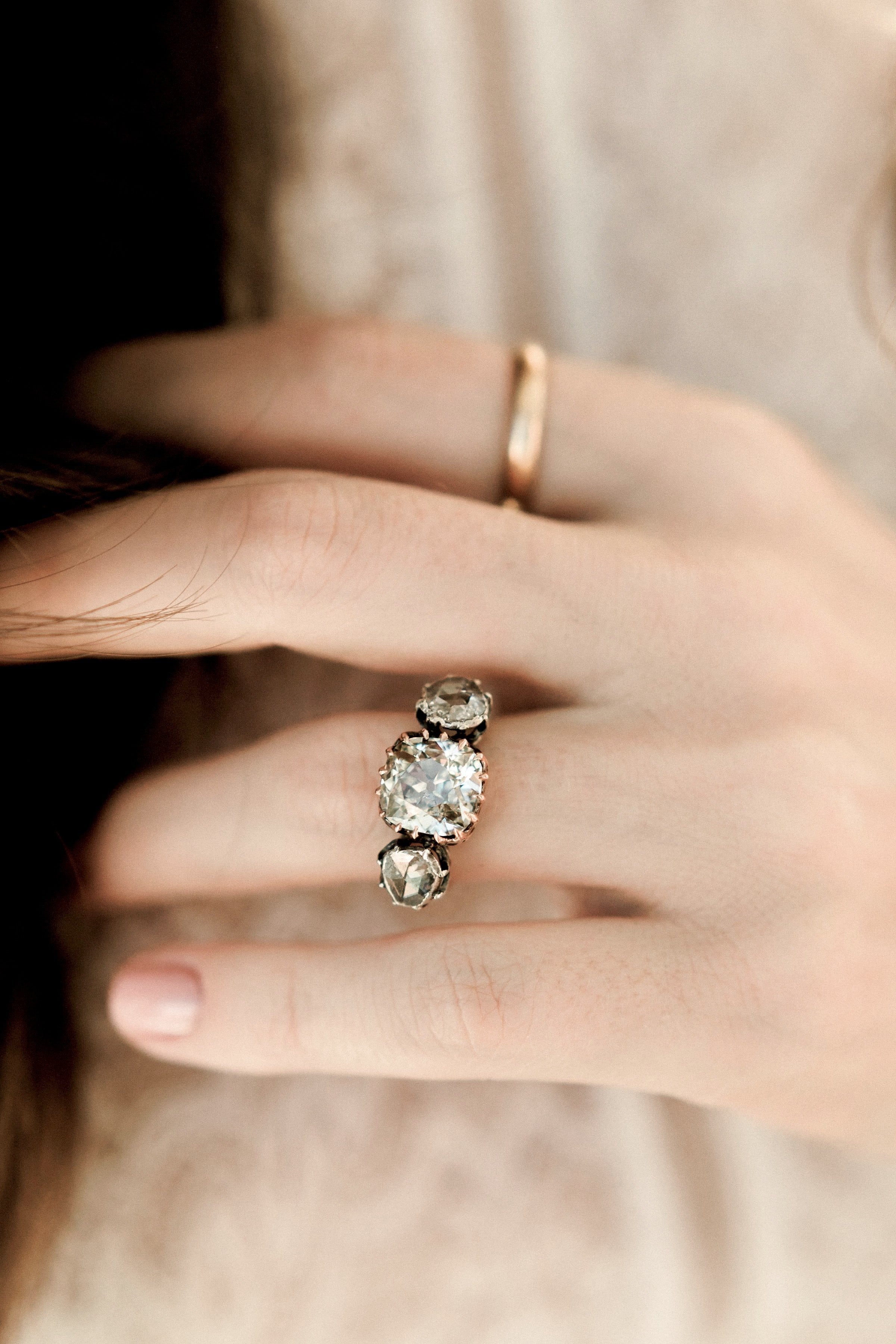 3.27ct antique cushion diamond Rose Gold And Silver Engagement Ring