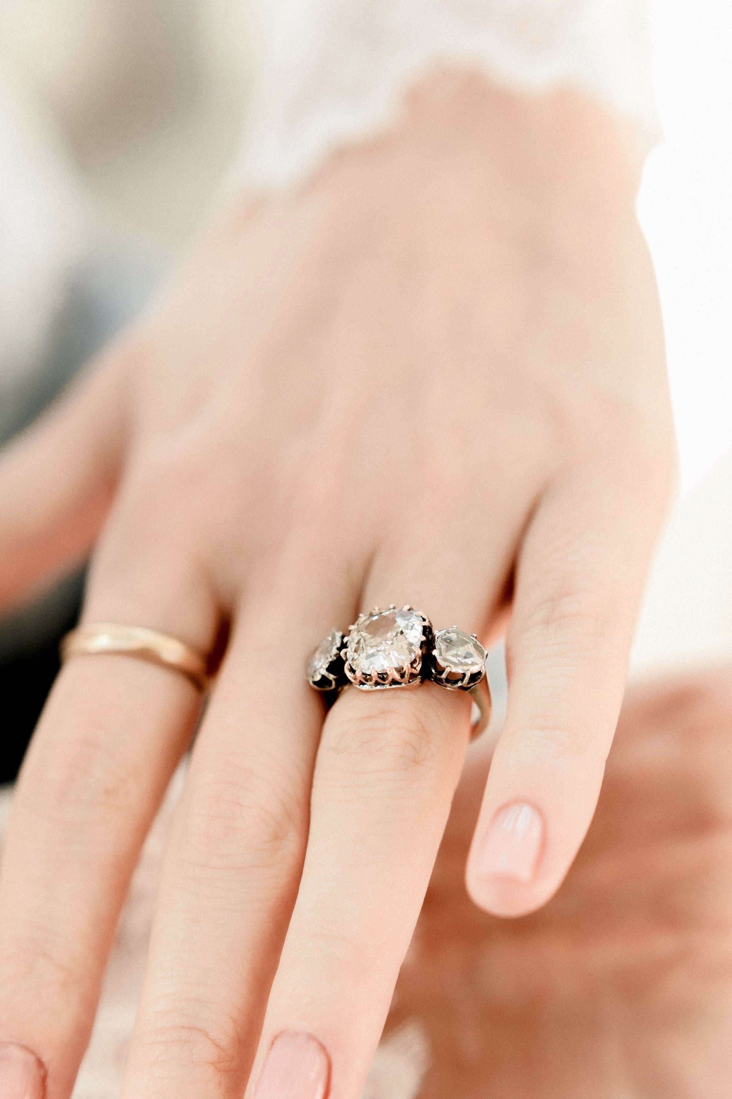 3.27ct antique cushion diamond Rose Gold And Silver Engagement Ring