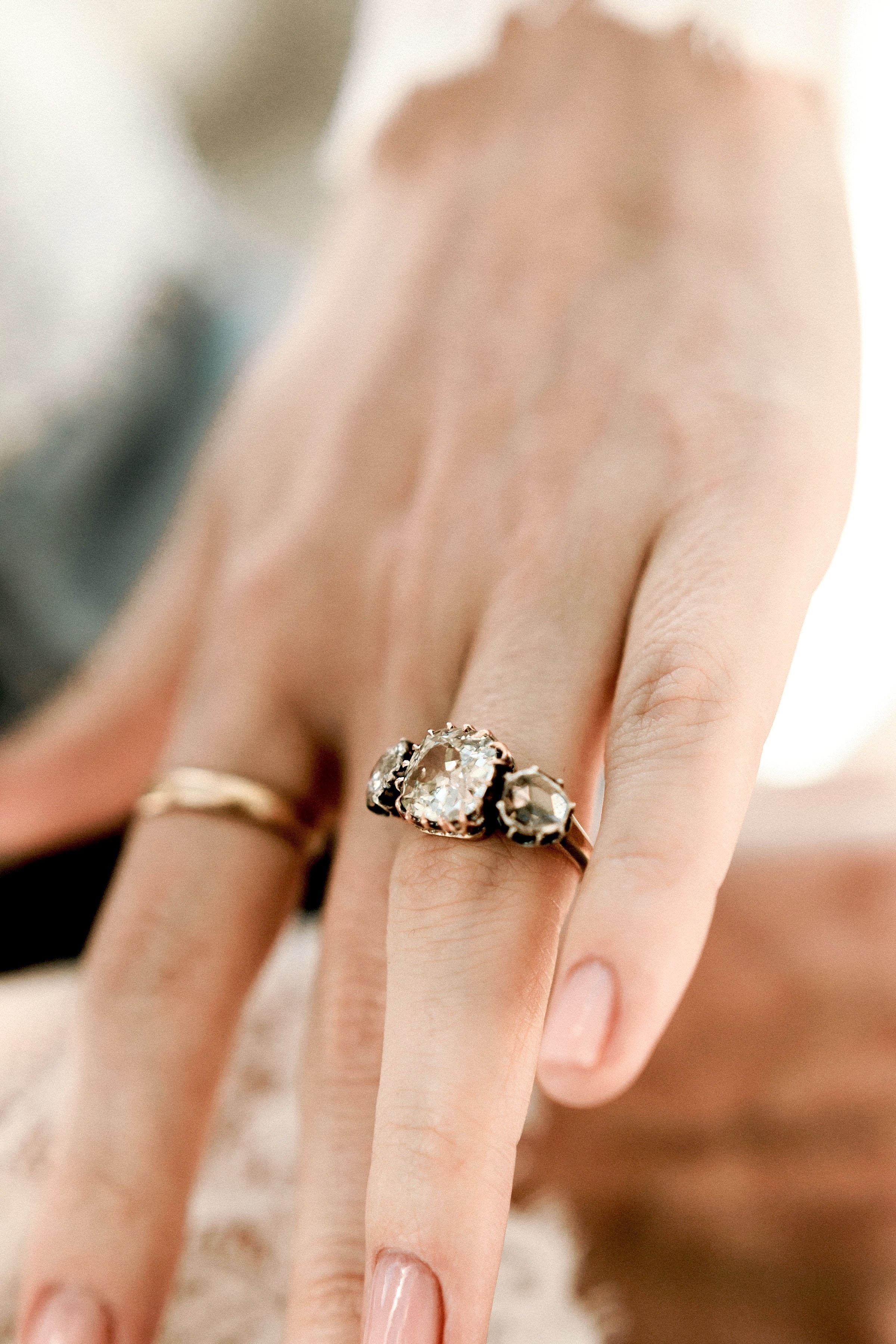 3.27ct antique cushion diamond Rose Gold And Silver Engagement Ring