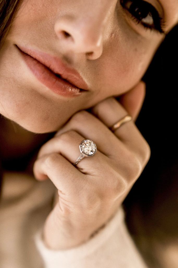3.27ct old European cut diamond Octagon Diamond Engagement Ring