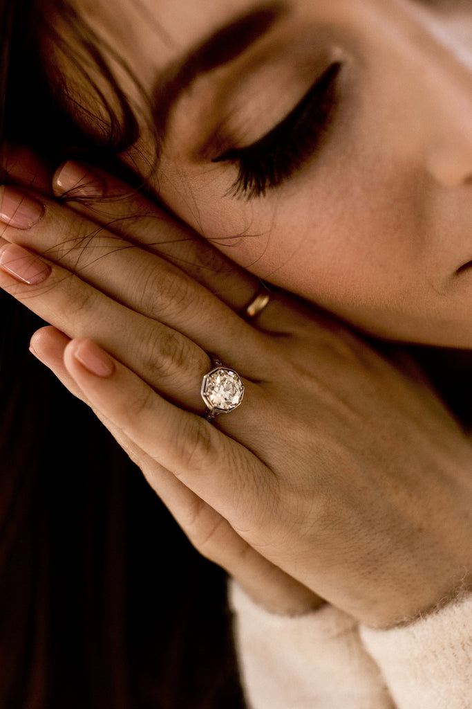 3.27ct old European cut diamond Octagon Diamond Engagement Ring