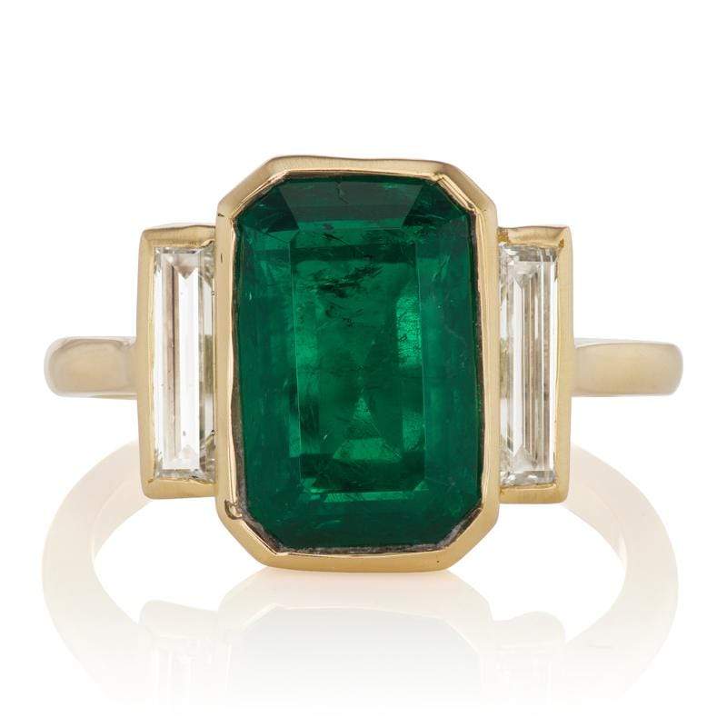 3.34 ct Emerald Engagement Ring with Diamond Baguettes