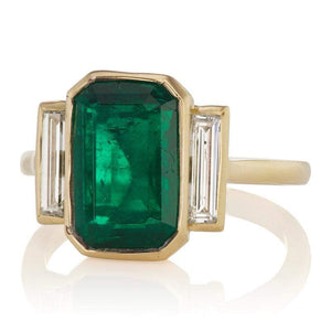 3.34 ct Emerald Engagement Ring with Diamond Baguettes