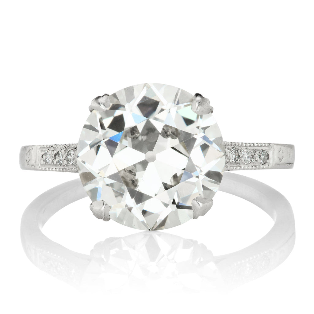 3.60ct old European cut diamond Vintage Diamond Engagement Ring With Milgrain